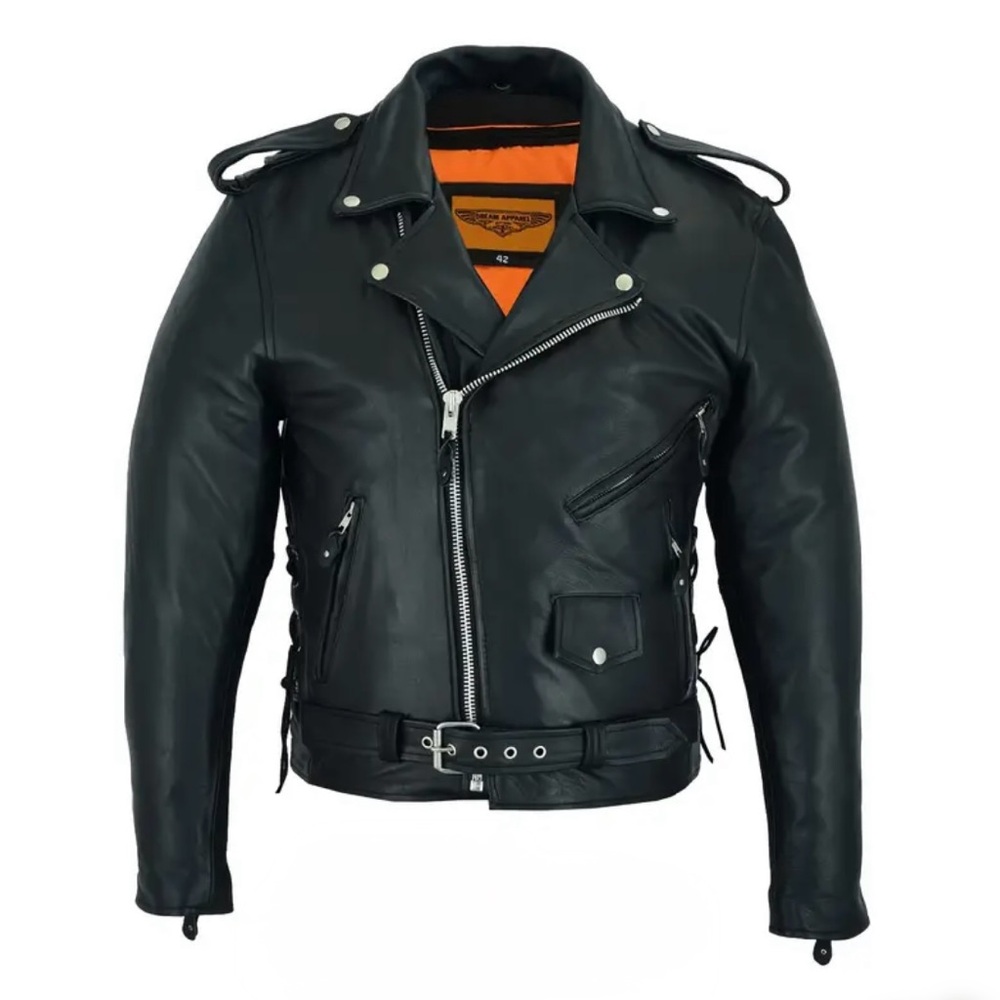 Men’s Black Leather Moto Jacket w/ Concealed Pockets (M–XXXXXL)